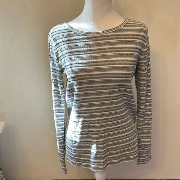 Gap gray white sparkle striped long sleeve feather tee Size M EUC - Picture 1 of 8